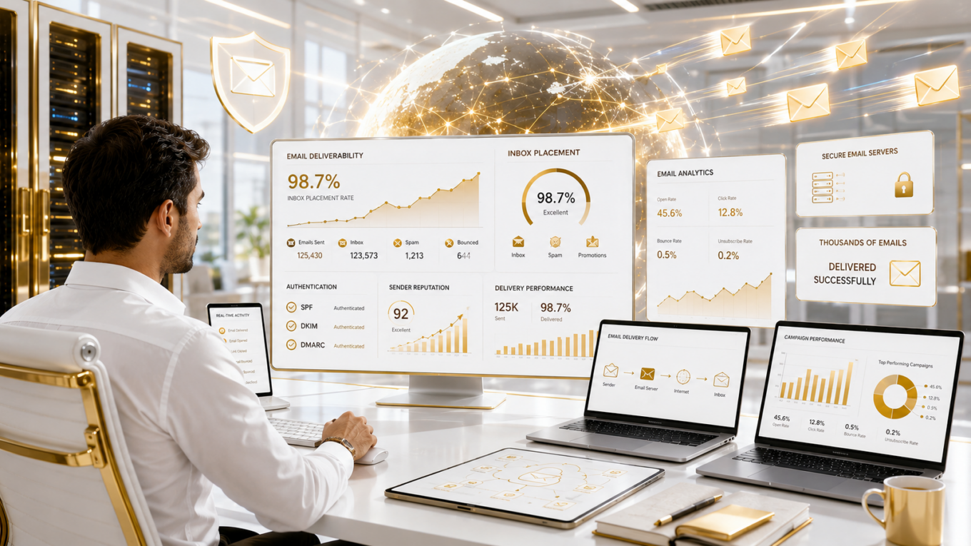 Email deliverability best practices showing inbox placement, email authentication, and sender reputation management in 2026